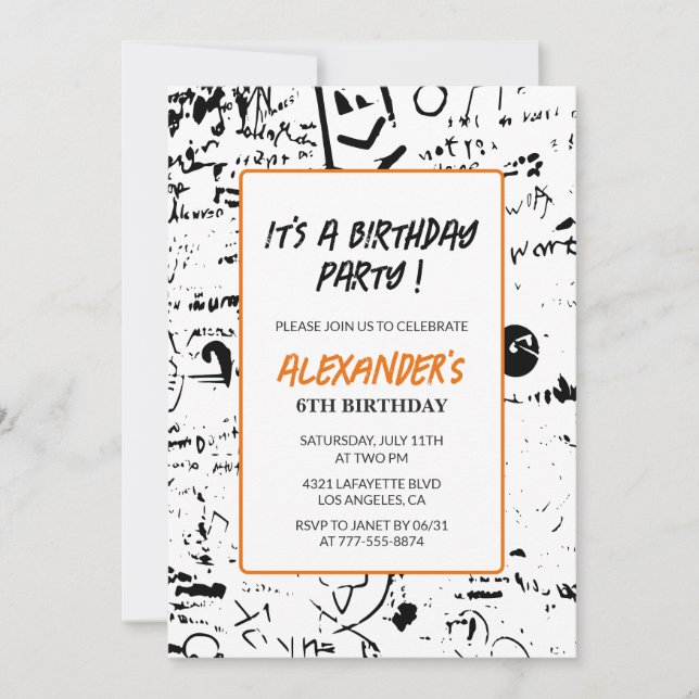Invitations de 6e anniversaire Boy Graffiti Party  (Devant)