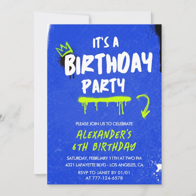 Invitations de 6e anniversaire Boy Graffiti Spray  (Devant)
