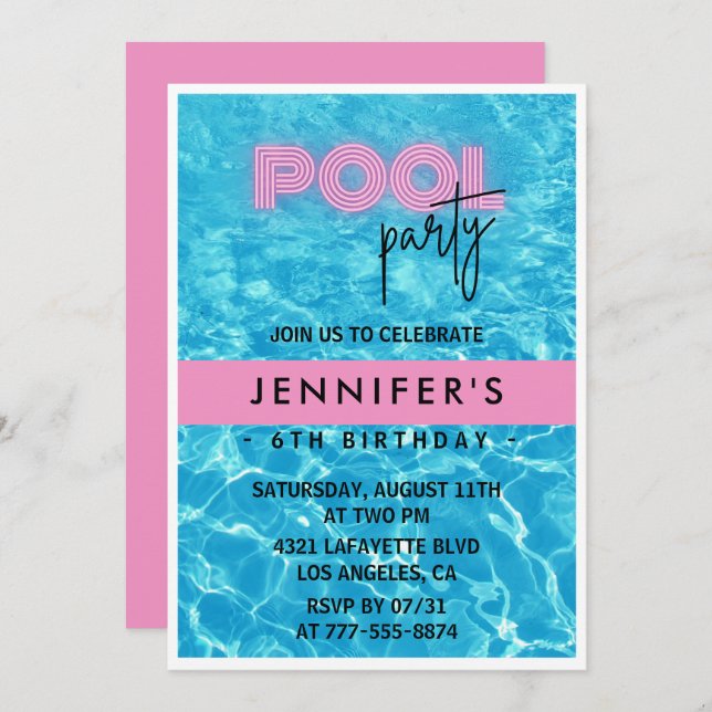 Invitations de 6e anniversaire Pool Party Été (Devant / Derrière)