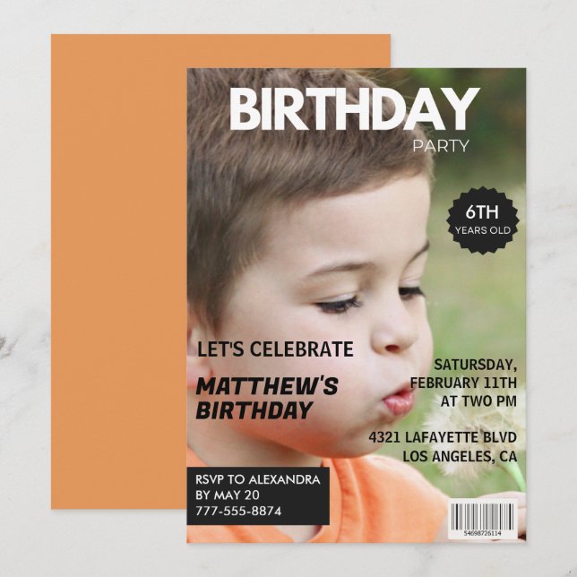 Invitations de 6e anniversaire pour lui Magazine C (Devant / Derrière)