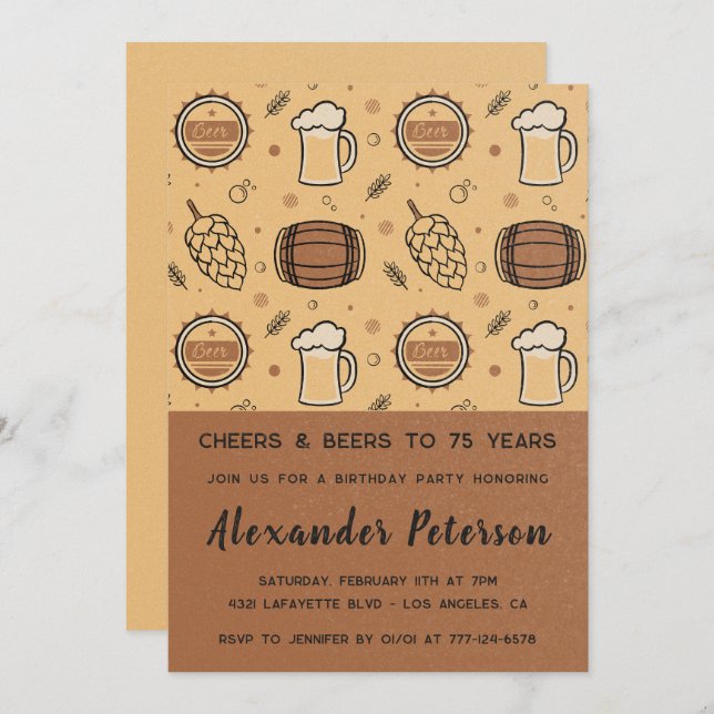 Invitations de 75e anniversaire Bière Rustic Men (Devant / Derrière)