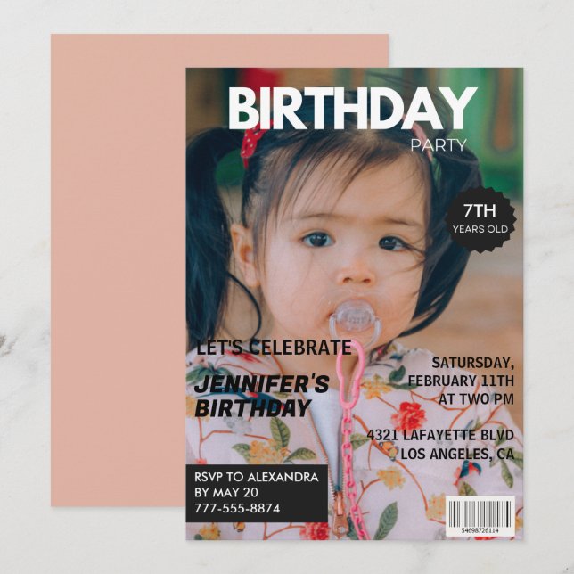 Invitations de 7e anniversaire Girl Magazine Couve (Devant / Derrière)