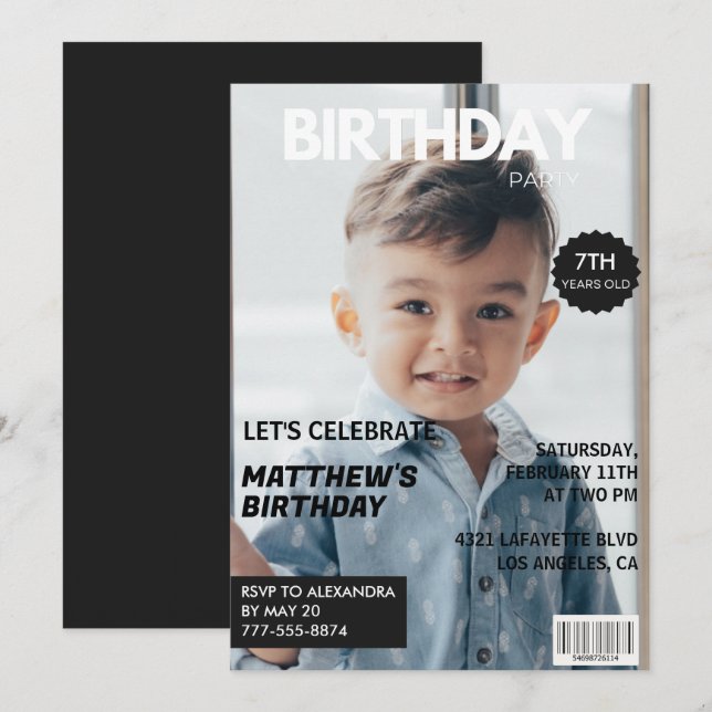Invitations de 7e anniversaire pour lui Magazine C (Devant / Derrière)