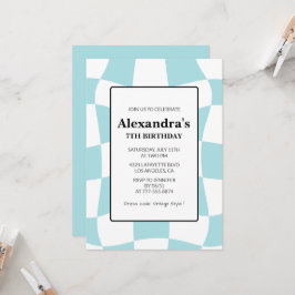 Invitations de 7e anniversaire Retro À damiers Blu
