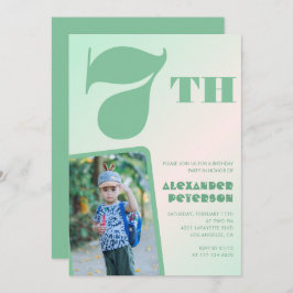 Invitations de 7e anniversaire vert Photo colorée