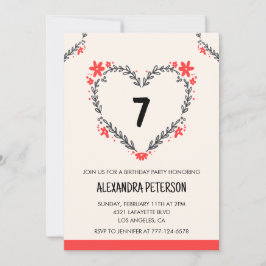 Invitations de 7ème anniversaire pour son coeur fl