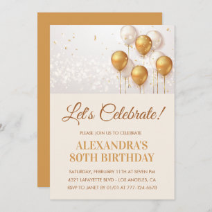 Invitations de 80e anniversaire Ballons Gold