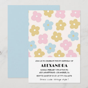 Invitations de 8e anniversaire Girl Blue Pink Flor