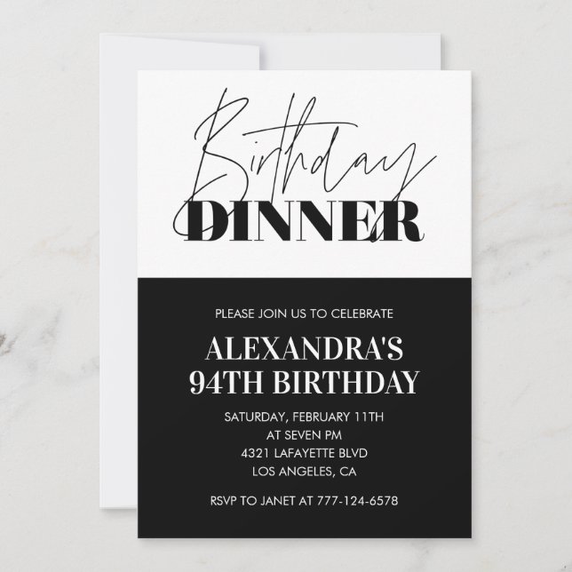 Invitations de 94e anniversaire en noir et blanc D (Devant)