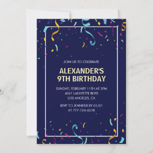 Invitations de 9 ans simples Marine Confetti