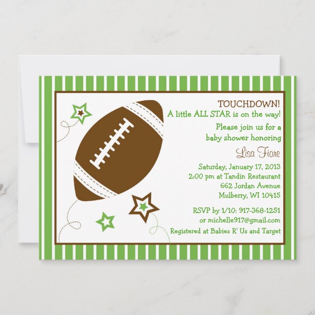 Invitations de baby shower d'All Star du football (Devant)