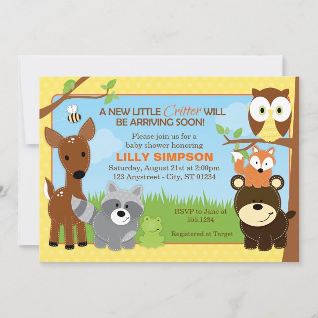Invitations de baby shower d'amis de forêt de (Devant)