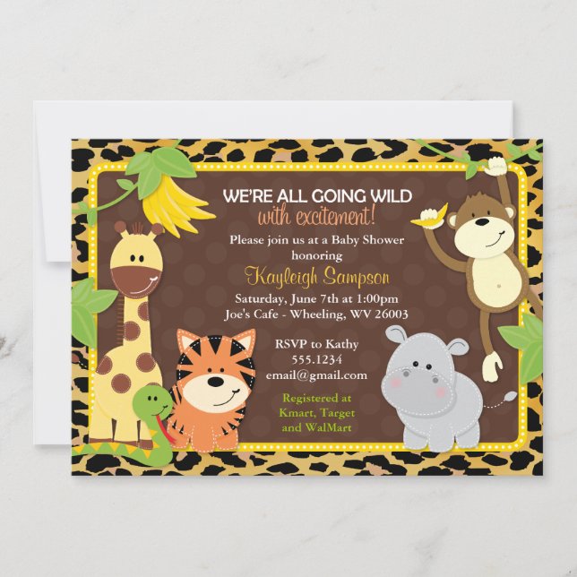 Invitations de baby shower d'amis de jungle de (Devant)