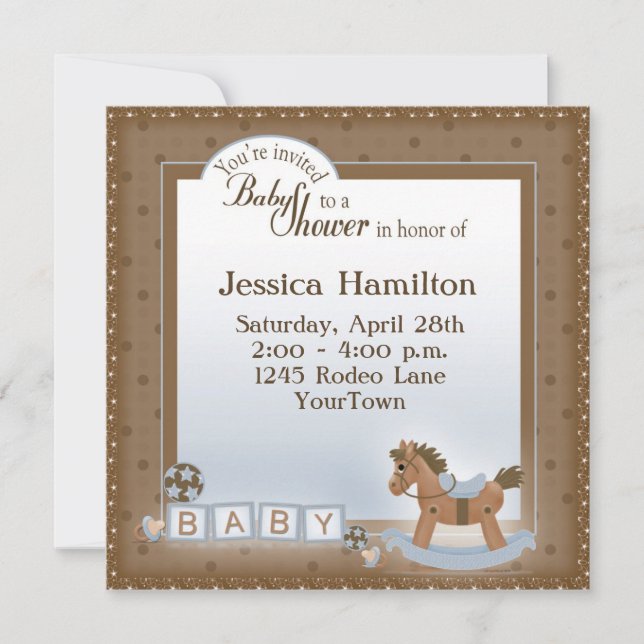 Invitations de baby shower de cheval de basculage (Devant)