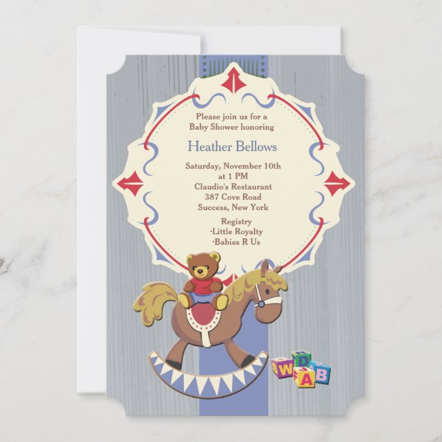 Invitations de baby shower de cheval de basculage (Devant)