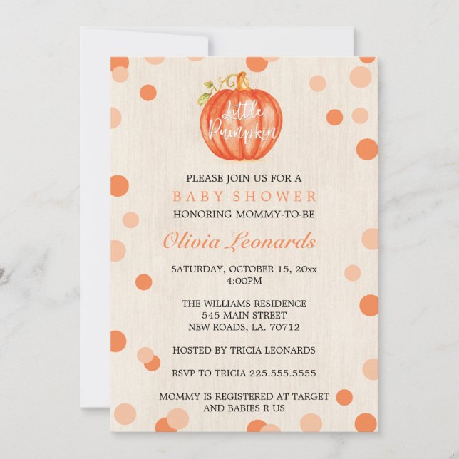 Invitations de baby shower de citrouille (Devant)