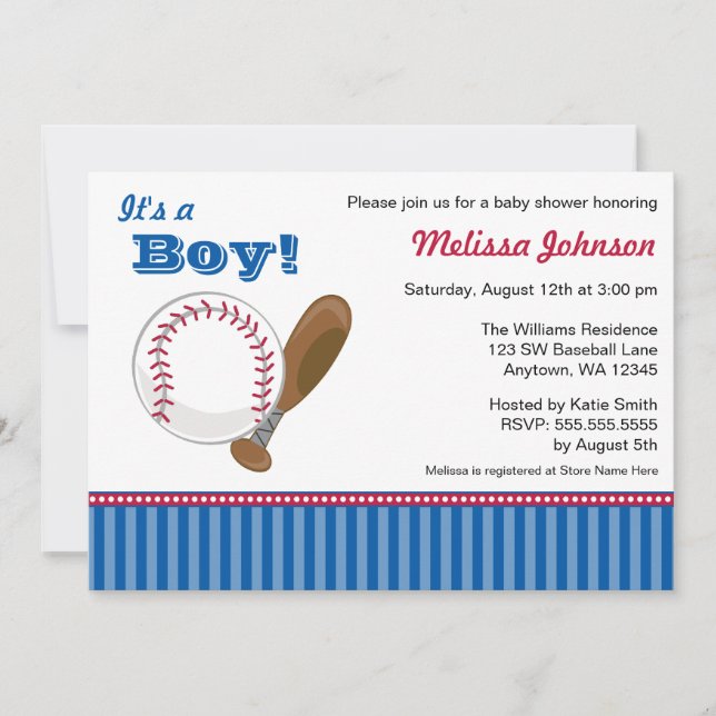Invitations de baby shower de garçon de base-ball (Devant)