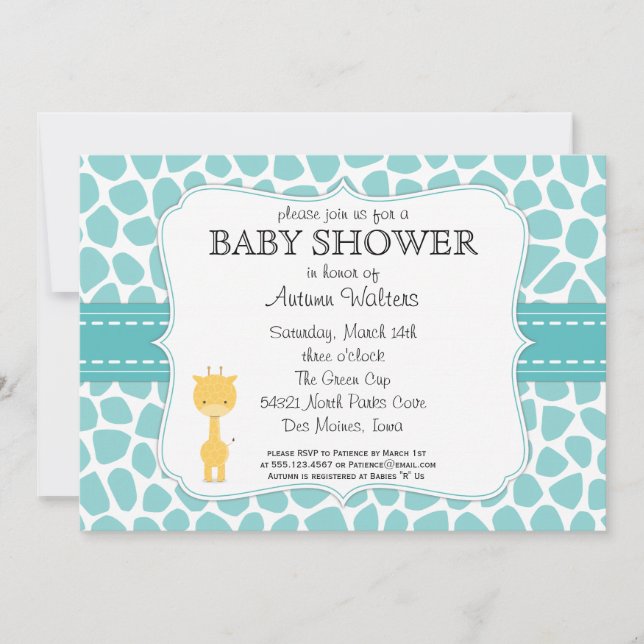 Invitations de baby shower de girafe (Devant)