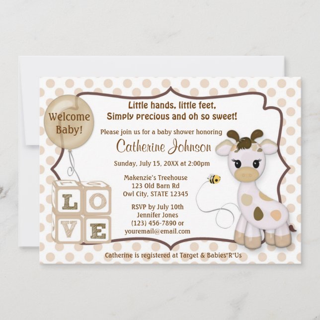 Invitations de baby shower de girafe de (Devant)