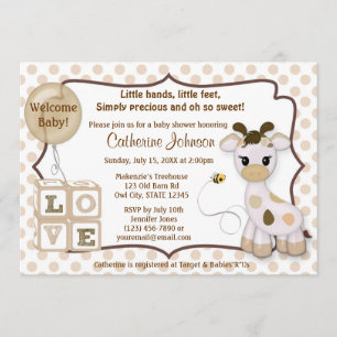 Invitations de baby shower de girafe de