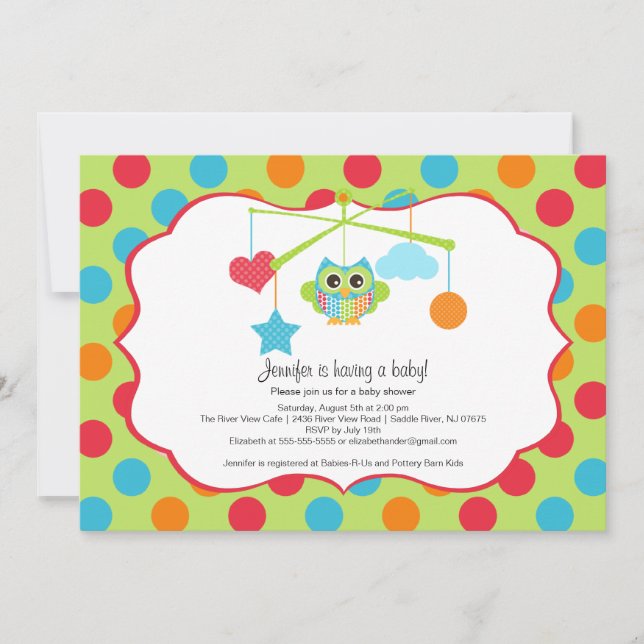 Invitations de baby shower de hibou (Devant)