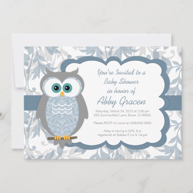 Invitations de baby shower de hibou pour des (Devant)