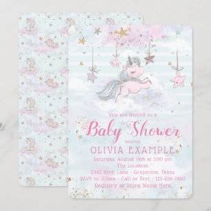 Invitations de baby shower de licorne de fille