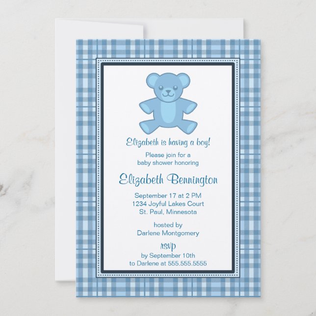 Invitations de Baby shower de l'ours prélevé perso (Devant)