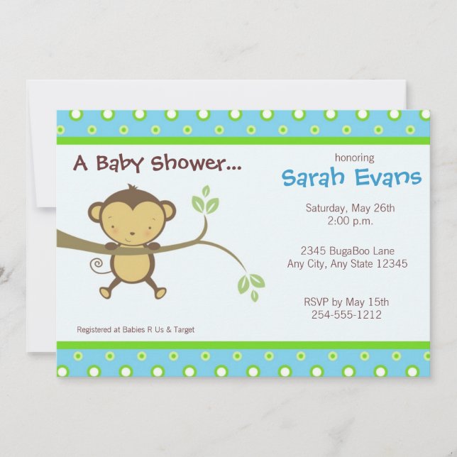 Invitations de baby shower de singe de mod - bleu (Devant)