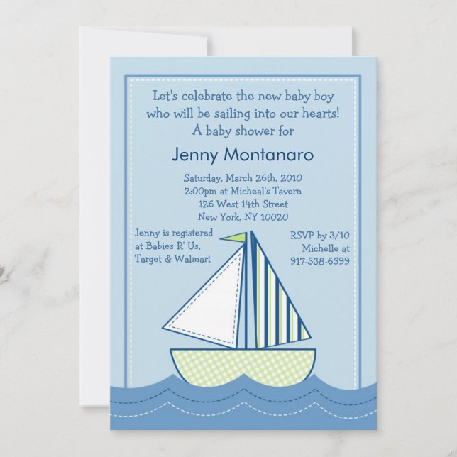 Invitations de baby shower de voiliers de bateaux (Devant)