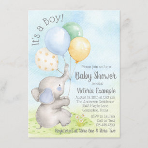 Invitations de baby shower d'éléphant d'aquarelle
