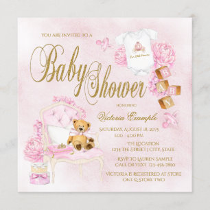 Invitations de baby shower d'or de rose