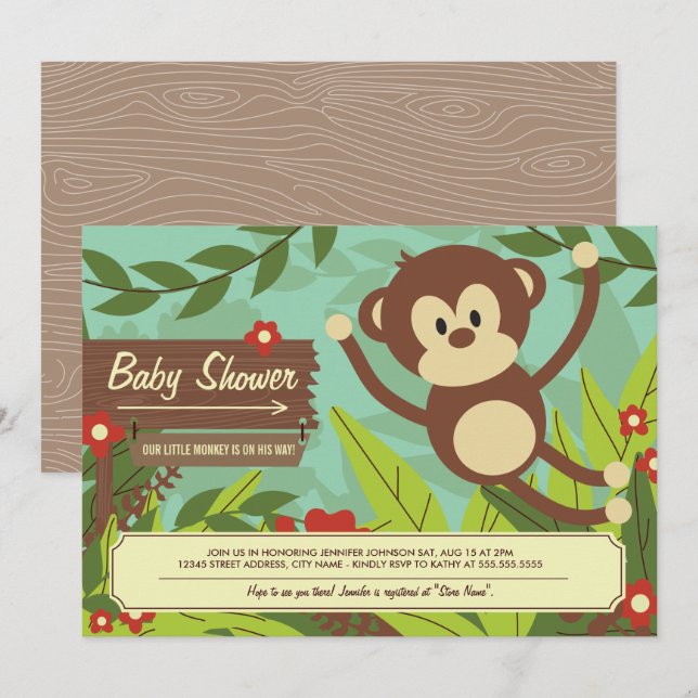 Invitations de Baby shower Monkey (Devant / Derrière)