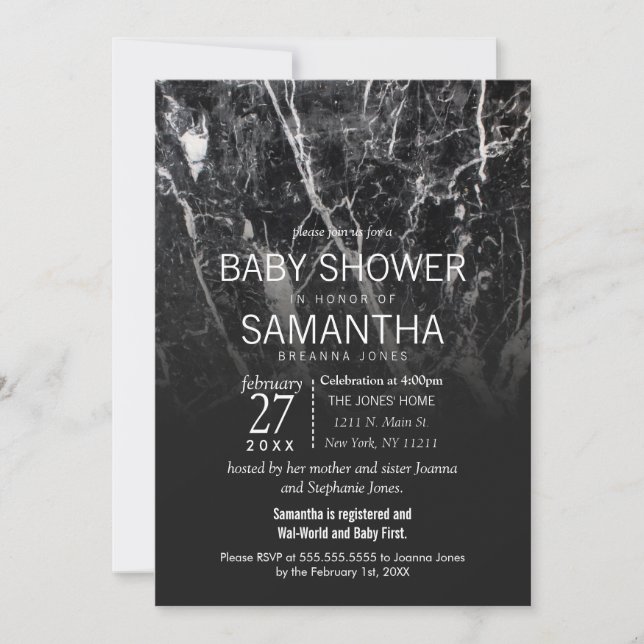 Invitations de Baby showers modernes en noir et Ma (Devant)