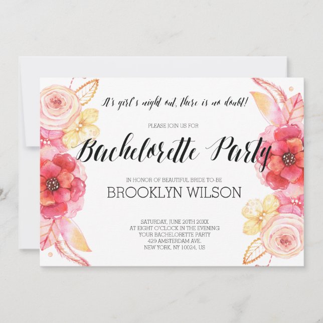 Invitations de Bachelorette Florale Élégantes (Devant)