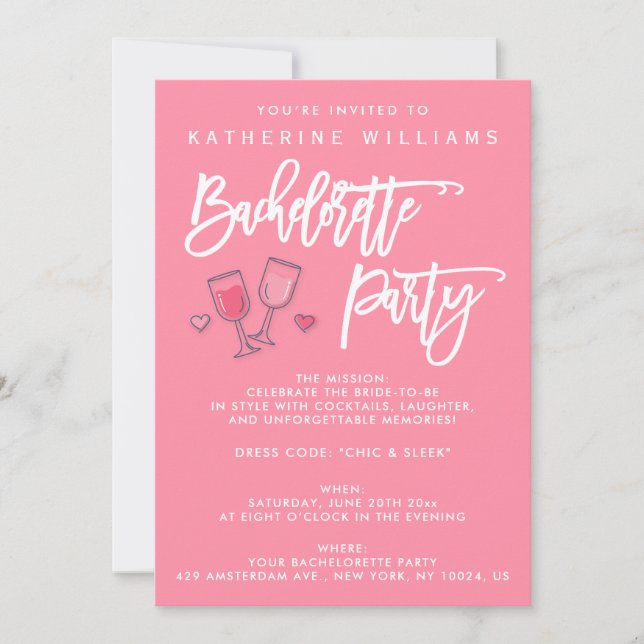Invitations De Bachelorette Rose Et Blanc (Devant)