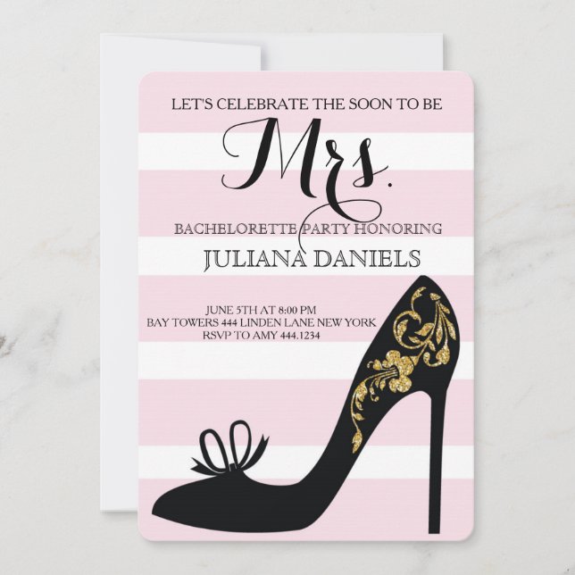 Invitations de Bachelorette Rose et Or Blush (Devant)