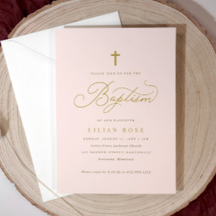 Invitations de baptême croisé - Fille fille rose