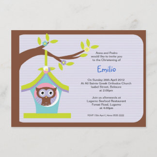 Invitations de baptême de baptême de hibou
