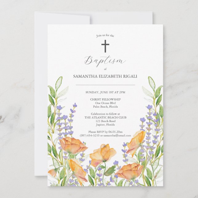 Invitations de baptême florale Fleurs sauvages d'a (Devant)