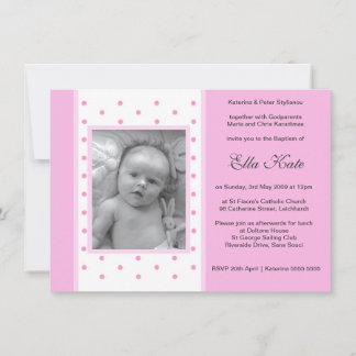 Invitations de baptême Pois roses