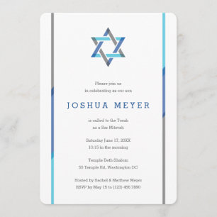 Invitations de bar moderne Mitzvah   Bleu + Turquo