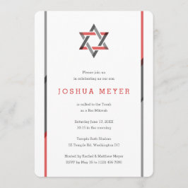 Invitations de bar moderne Mitzvah | rouge + noir