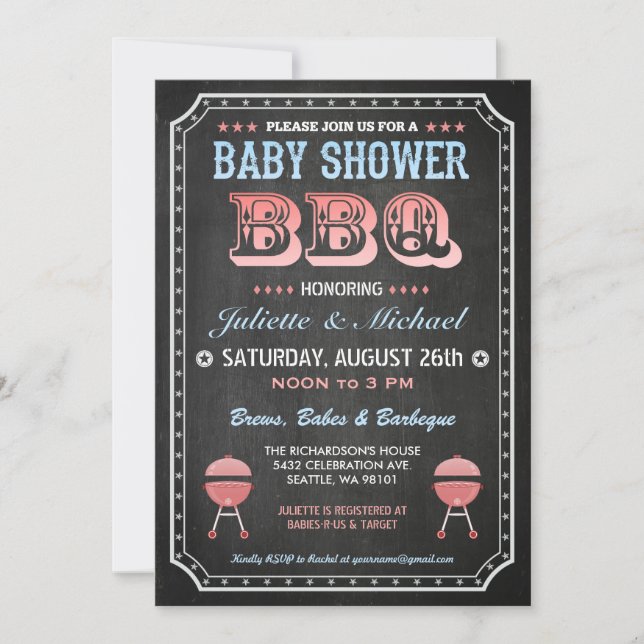 Invitations de barbecue baby shower (tableau de bo (Devant)