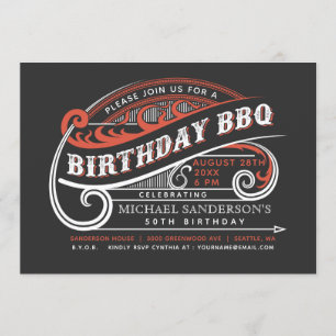 Invitations de barbecue d'anniversaire Retro vinta