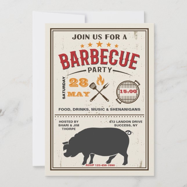 Invitations de barbecue de porc (Devant)