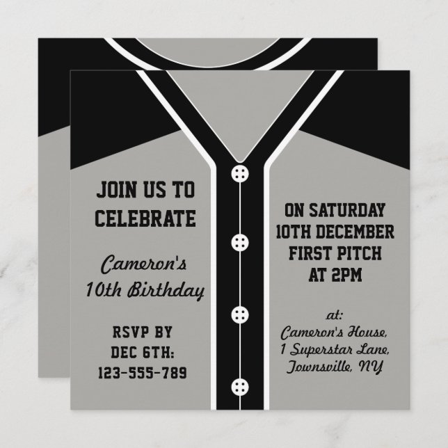 Invitations de baseball Jersey à thème Modèle (Devant / Derrière)