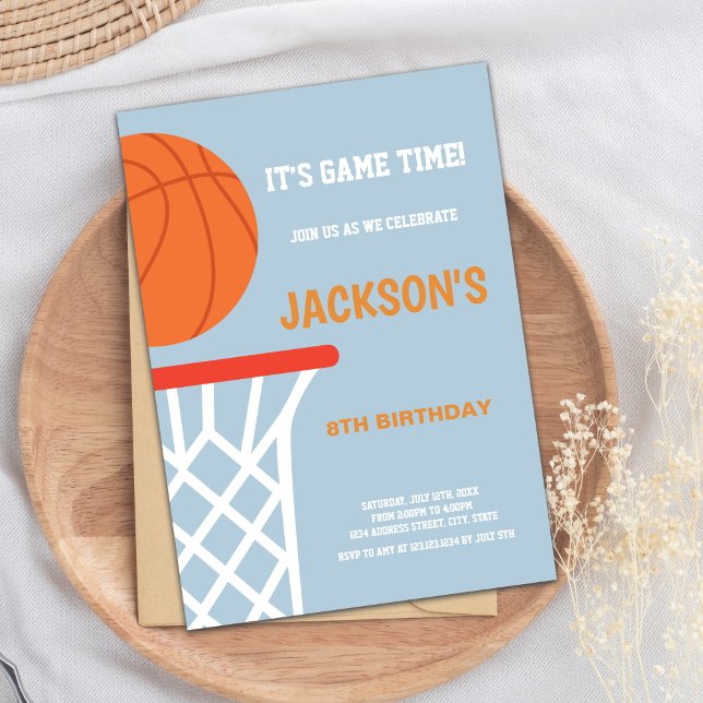 Invitations de basket-ball Arrière - plan gris ble (Blue Gray Background Basketball Invitations)