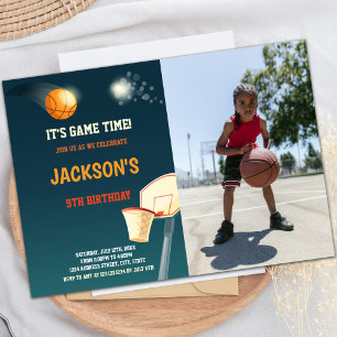 Invitations de basket-ball vert foncé avec photo