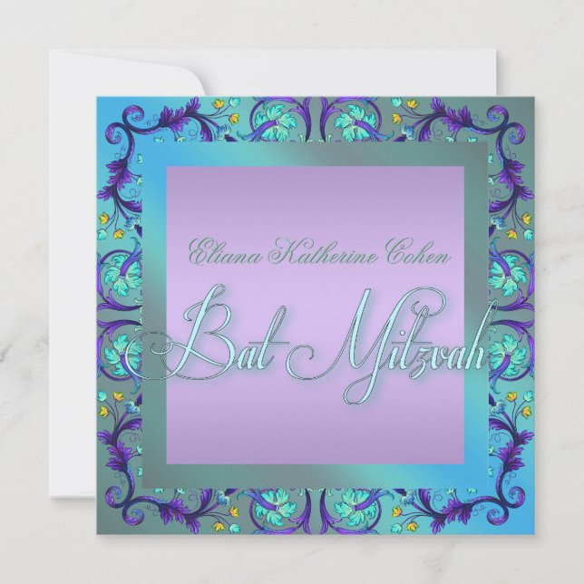 Invitations de Bat mitzvah bleu turquoise (Devant)